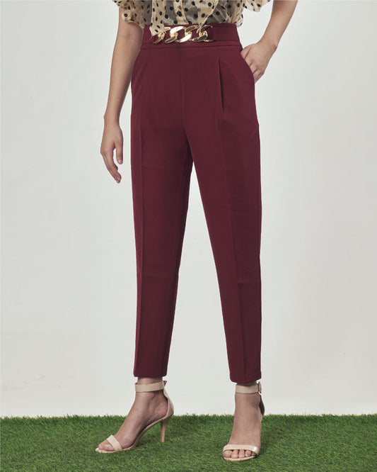 Maroon Trouser With Golden Buckle